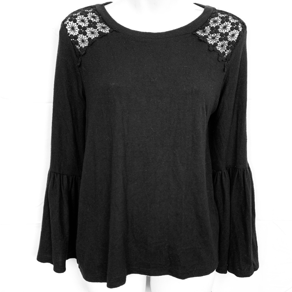 Liz Claiborne Bell Sleeve Black Crochet Sweater S